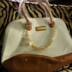 White and taupe satchel